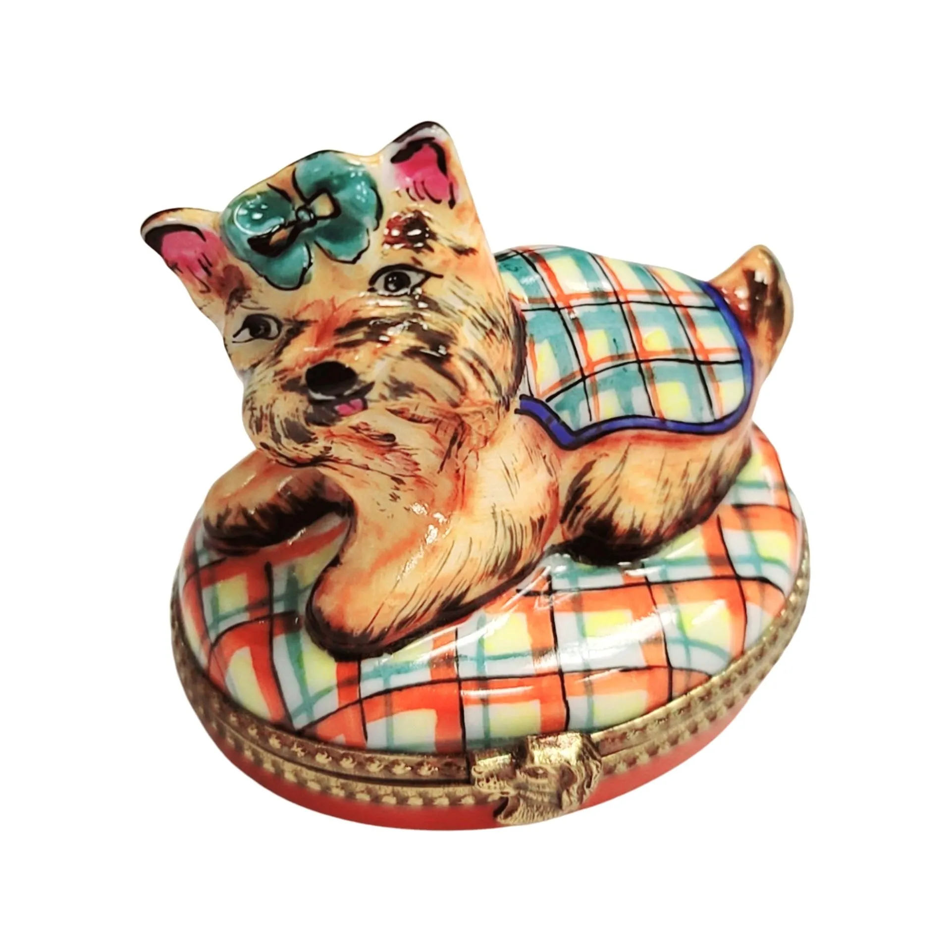 Terrier or Yorkshire Dog on Plaid