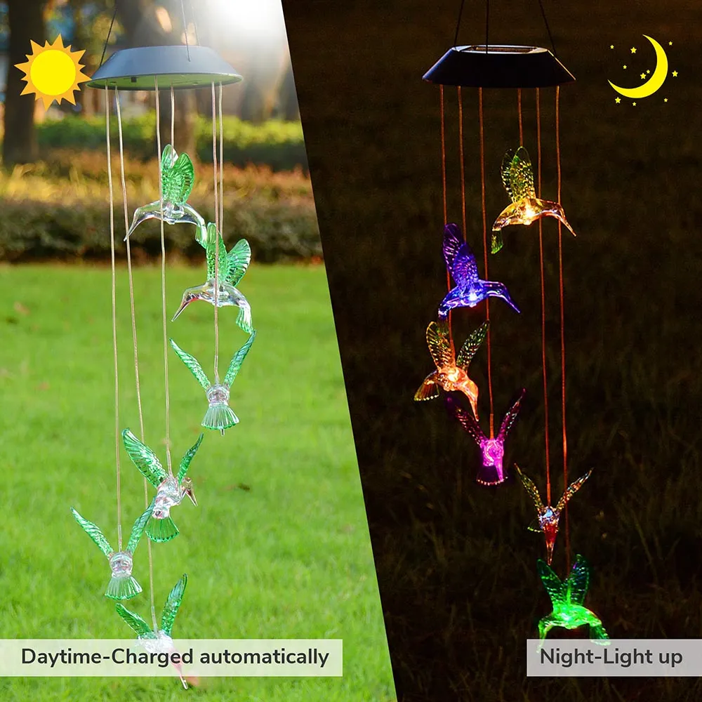 TheLAShop Hummingbird Solar Powered LED Light Wind Chime